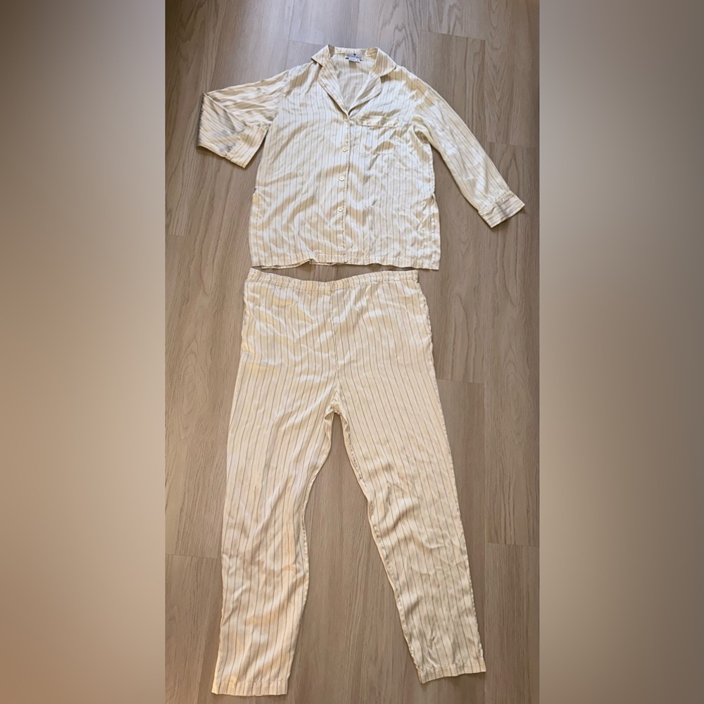 Vintage 1990’s Saks Fifth Avenue 100% Silk Cream Pinstripe Lingerie Pajama Set
